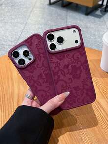 1pc Burgundy Lace Pattern Soft Touch Matte Transparent Phone Case Suitable For IPhone 17, 17 Pro, 17 Air, 17 Pro Max, 11, 11 Pro, 11 Pro Max, 12, 12 Pro, 12 Pro Max, 13, 13 Pro, 13 Pro Max, 14, 14 Pro, 14 Plus, 14 Pro Max, 15, 15 Pro, 15 Plus, 16, 16 Pro, 16 Pro Max, 16 Plus - Burgundy - View 2