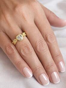 Adjustable Women's Ring, Gold Or Silver, Heart-Shaped, With A Delicate, Romantic, Modern, And Brilliantly Crafted Stone And Cubic Zirconia Pavé Setting. - 金色 - 查看 2