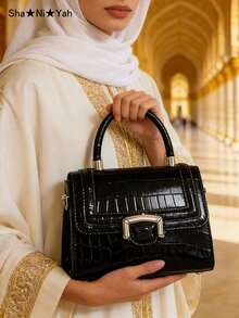 Elegant Crocodile Embossed Casual Versatile Shoulder Tote Handbag - Black - View 2