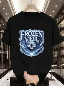 T-shirt noir imprimé Frozen Veil, tissu de qualité, coupe décontractée, style streetwear hip-hop, confortable, design graphique - Noir - Voir 2