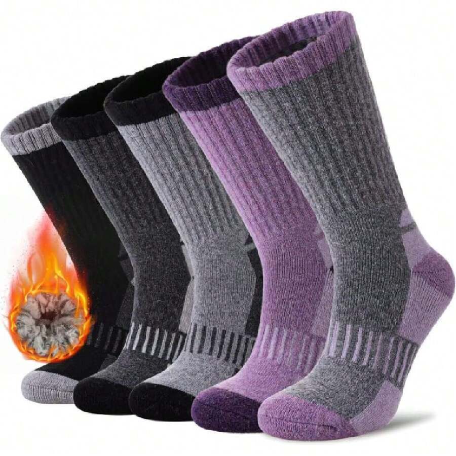 5 Pares Calcetines Termicos Mujer Frio Extremo,Calcetas Lana Merino Para Senderismo,Calcetines Invierno Para Nieve,Esquiar,Calcetines Mujer Largos Gruesos y Frío,40046241 - Multicolor - Ver 1
