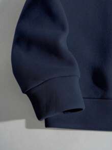 1件装休闲可爱腊肠犬刺绣图案毛巾，女士秋季服装，女士冬季服装，2025新款秋季时尚女装，女士休闲落肩圆领长袖卫衣 - 藏蓝色 - 查看 3