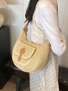 夏季草编时尚简约单肩斜挎小包，2025新款沙滩编织包 - 米色 - 查看 6