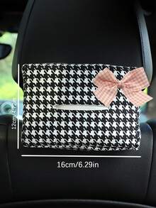 1pc Car Tissue Box With Pink/Red Bow Tie, Plaid Sunshade Tissue Holder, Multi-Functional Car Napkin Box Accessories - A - View 7