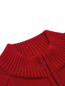 Women's Turndown Collar Zip-Up Cardigan Sweater, New Arrival, Korean Style, Loose Fit, Knitted Jacket, Autumn - Red - View 4