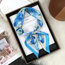 Fashionable & Eye-Catching Silk Scarf, Soft & Flowing Neck Scarf For Women, Chic Accessory For White Shirt & Office Outfit - Blue - View 11