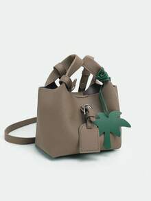 休闲简约时尚PU皮革单肩/斜挎/手提包，带内袋 - 灰色 - 查看 5