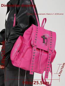 Y2K Street-Style PU Soft Leder Klappe Rucksack Damen Tasche; Multifunktionale stilvolle Nieten Tagstasche; Mehrtaschiger leichter Kordelzug Reisetasche; Große Kapazität einfache Schultasche; Praktische Büchertasche für Studenten, Krankenschwestern, Lehrer, Geschäftsleute, Reisen, Geschäftsreisen, tägliche Fahrten, Einkaufen, Büro, Dates, Wandern, Training, Arbeit, Geburtstagsgeschenke, Urlaubsgeschenke - Verschiedenfarbig - Übersicht 3