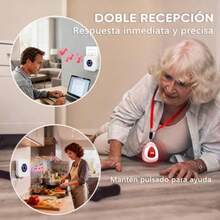 Sistema de Llamada inalambrica para Enfermeras/Cuidadores Alcance >1000 pies Ideal para hogares Adultos Mayores Pacientes y discapacitados Incluye 1 Receptor enchufable + 2 emisor - 1 transmisores 2 buscadores - Ver 3