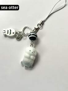1pc Flocked Cartoon Keychain - Glacier Series, Polar Bear, Penguin, Sea Otter Pendant, Cute Bag Charm Gift - Multicolor - View 7