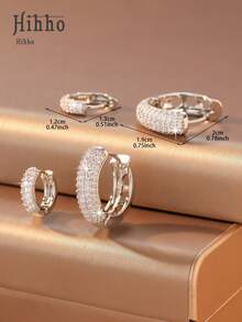 Hihho 4 件/套锆石镶嵌女士耳环，闪亮优雅 18K 镀金经典环状耳环套装 - 金黃色 - 查看 11
