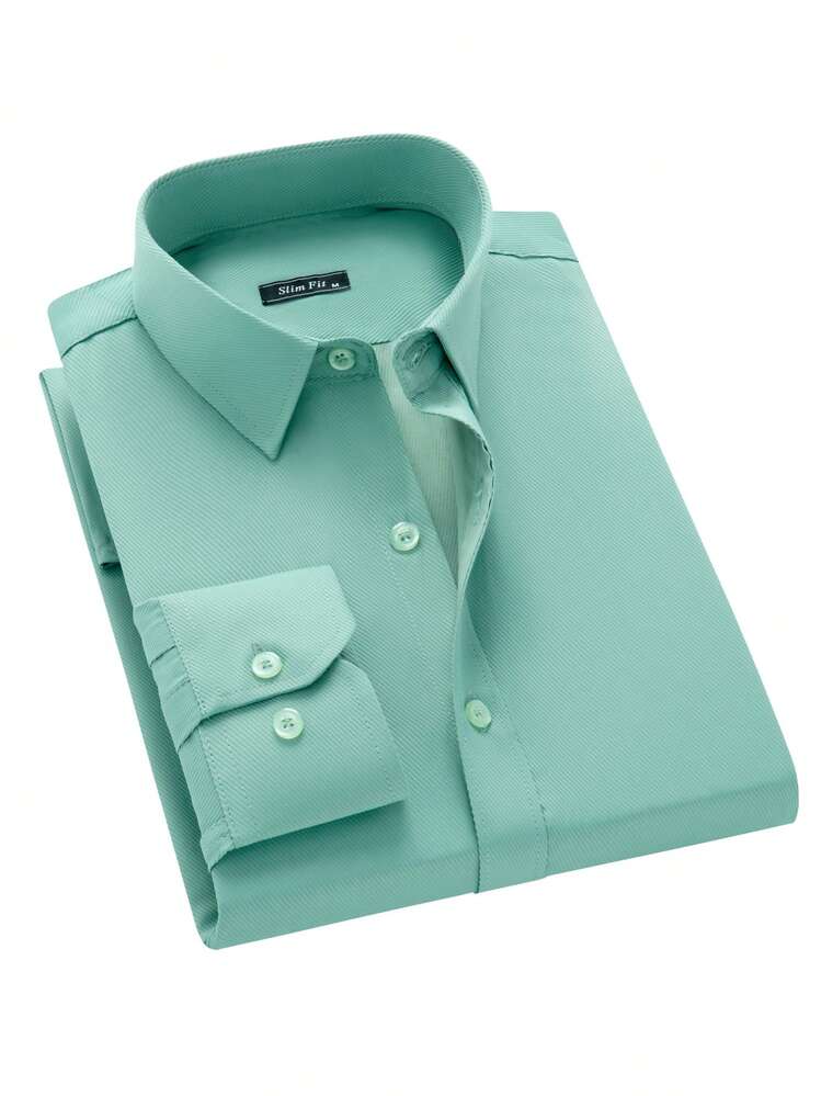 mint green slim fit dress shirt Mint Green Slim Fit Men's Dress Shirt Solid Color Long Sleeve Spread Collar  Azar