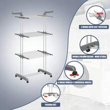 Tendedero de ropa, 4 Niveles Tendederos Plegables Vertical con Ruedas Amplio Espacio de Secado Tendederos, Acero Inoxidable Tendal para Exterior y Interiores - TENDEDERO-4P-GRIS. - Ver 8