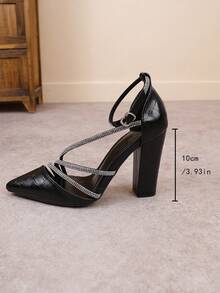 女士春秋新款黑色银色高跟鞋，镂空尖头性感细高跟鞋，伴娘鞋，香槟色网红高跟鞋 - 黑色 - 查看 6