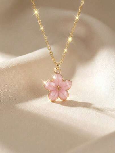 Collar con colgante de 5 flores, cadena de acero inoxidable, de moda y lindo, adecuado para la calle, fiestas, viajes, playa, uso diario, también es un gran regalo