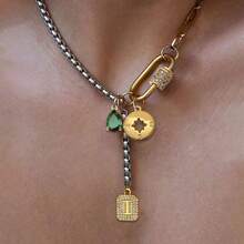 1pc STYLEVER Gold & Silver Letter Necklace With Octagon Star Pendant & Emerald, Stainless Steel Chain, Suitable For Work, Daily Life, Party, Banquet, Ball And Other Occasions, Unique Luxury Women Necklace - 彩色 - 查看 5