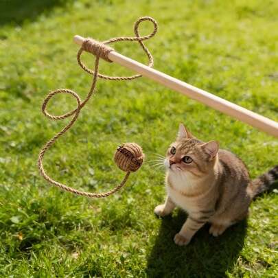 1pc Macrame Handmade Cat Teaser Wand, Knotted Ball, Chew Toy, Pet Interactive Toy