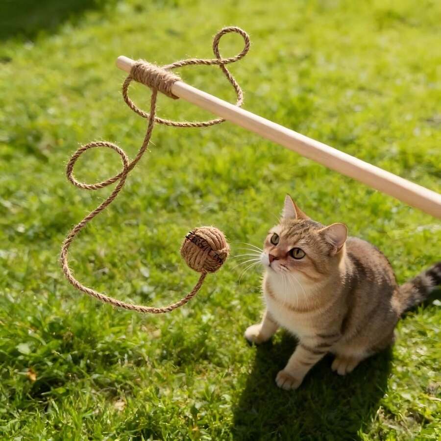 1pc Macrame Handmade Cat Teaser Wand, Knotted Ball, Chew Toy, Pet Interactive Toy - Multicolor - View 1