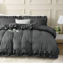 3-Piece Ruffle Frilled Duvet Cover Set – Comfortable Bedding Set With Pillowcases, Secure Button Closure, Elegant Layered Ruffle Design Quilt Cover For Bedroom And Guest Room - Beige - View 11