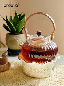 1 ấm trà hình quả bí ngô, ấm trà thủy tinh có tay cầm, ấm trà chịu nhiệt, bộ ấm trà chiều - Ấm trà hình quả bí ngô - Xem 6