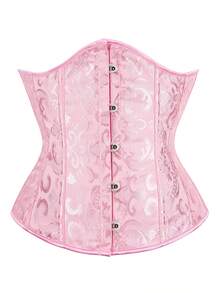 Classic Jacquard Underbust Corset For Women, Waist Trainer, Slimming Shapewear, Suitable For Halloween - 粉色 - 查看 1