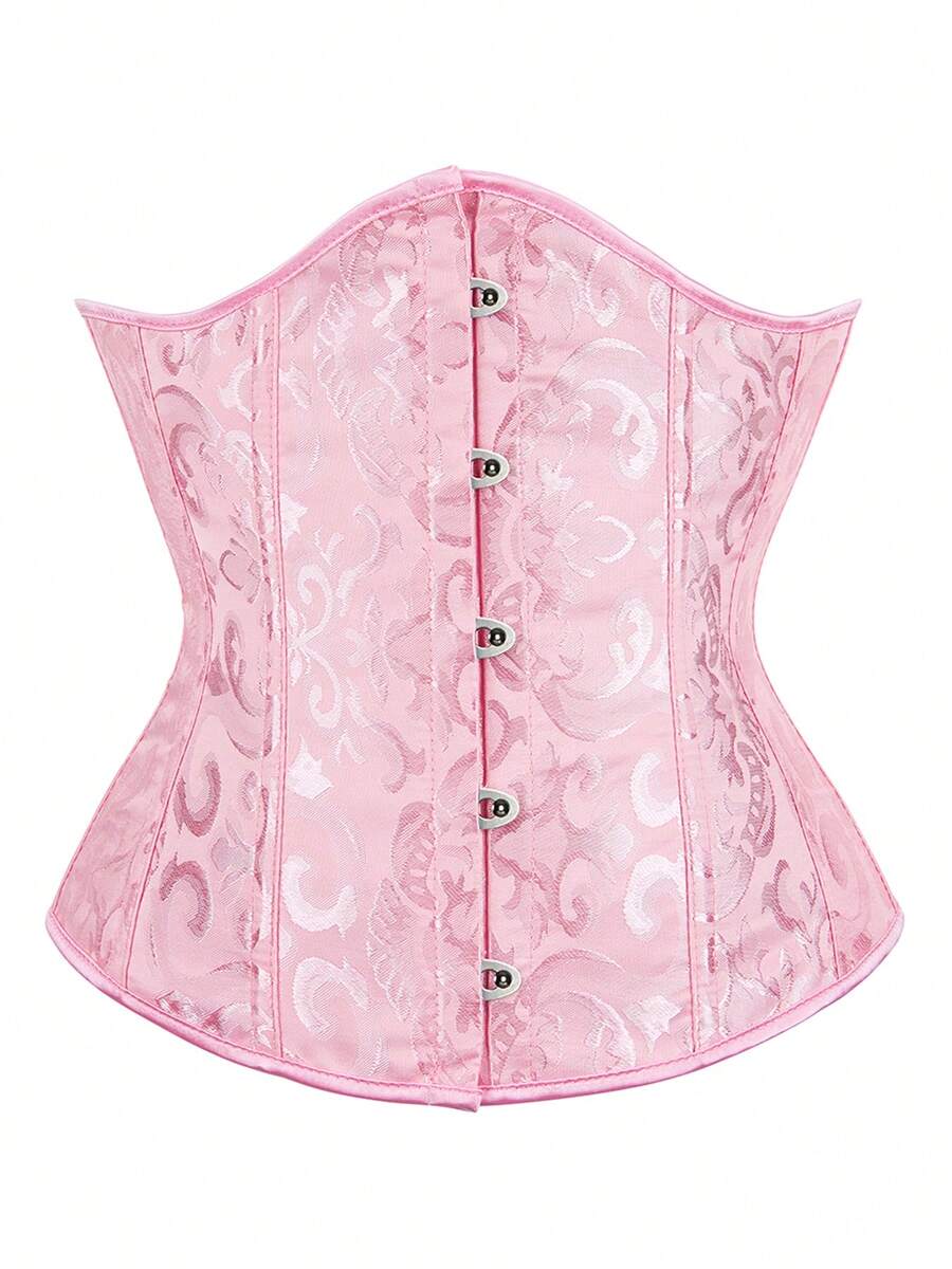 Classic Jacquard Underbust Corset For Women, Waist Trainer, Slimming Shapewear, Suitable For Halloween - 粉色 - 查看 1