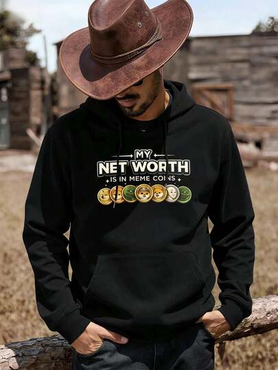 Felpa con cappuccio grafica Crypto Meme Coins autunnale, scollo tondo, vestibilità ampia, street hip-hop, vestibilità comoda, stampa grafica unica
