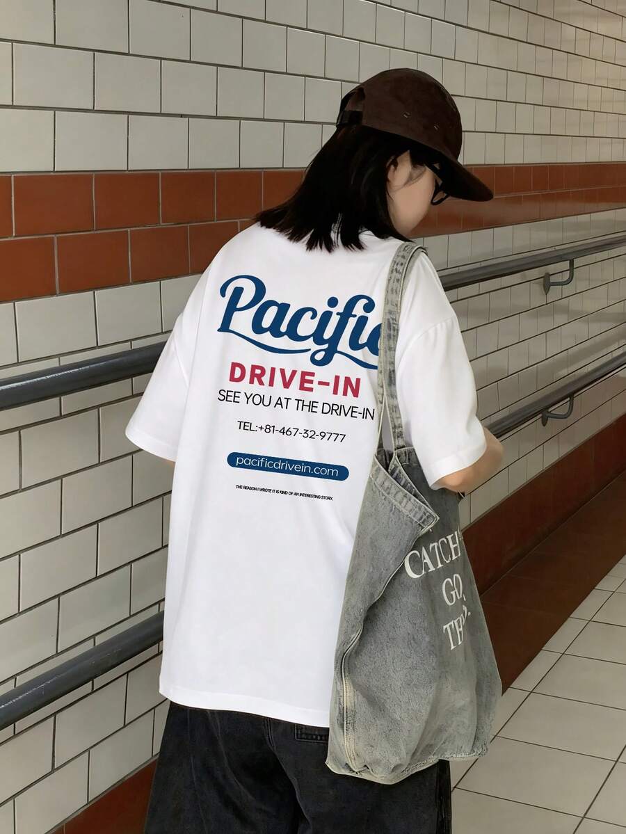 女士浅灰色字母印花短袖T恤，夏季款