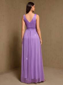 V-Neck Sleeveless Chiffon A-Line Bridesmaid Dress, Elegant Party Dress, Wedding Guest Dress, Birthday Dress, Graduation Ceremony, Banquet, Carnival Outfit - Mauve Purple - View 3