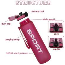 1pc 32oz/1000ml Frosted Portable Sports Water Bottle, Woven Handle Strap, Large Capacity, Durable, Suitable For Gym, Outdoor, Travel, Great Gift For Holidays And Birthdays - Multicolor - View 4