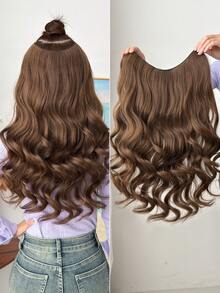 V-Clip Style Hair Extensions In Black Brown, Light Gold, Burgundy, Gradient Brown, 22 Inch Long Wave Heat-Resistant Fiber Synthetic Hair, Suitable For Women's Christmas, Halloween, Music Festival Parties, And Daily Use - Two-Tone - View 19