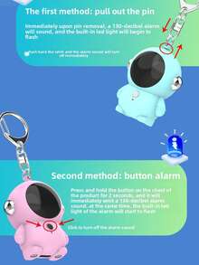 1个可爱宇航员造型Type-C可充电个人安全警报器，130分贝声波警报带手电筒，迷你可充电安全钥匙扣，送给女孩和学生的礼物 - 彩色 - 查看 6