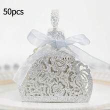 10 Stücke/25 Stücke/50 Stücke tragbare Hochzeitsgeschenkbox, Hochzeitsbonbonbox, kreative Hochzeitskleid-förmige Geschenkbox, Schleifenparty-Geschenkbox, geeignet für Bridal-Shower, Gäste, Jahrestags-Geschenke - Verschiedenfarbig - Übersicht 13