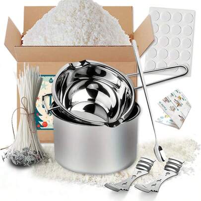 Kit de suministros para hacer velas, que incluye juego de ollas de baño maría, mechas para velas, pegatinas para mechas, soportes para mechas, cera de soja y una cuchara