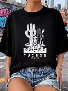 Camiseta de cactus suculento de Tucson Arizona 2026 nuevas camisetas impresas para mujeres, estilos populares, camisetas de primavera para mujeres, camisetas de invierno, camisetas de para mujeresás vendidas - Negro - Ver 1