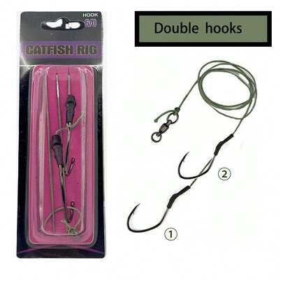 Outdoor Catfish Fishing Gear Set - 2pcs Heavy Duty Single Hooks, Anti-Bite PE Tube (Freshwater Night Fishing)