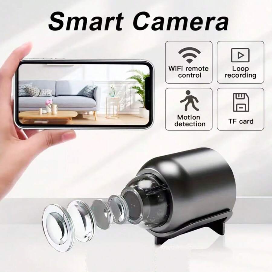 1个/2个1080P高清迷你摄像头，家用安防摄像头，无线WiFi连接，夜视，移动侦测，便携式家庭监控 - 黑色 - 查看 1