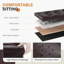 Youdesure - Banco otomano de almacenamiento plegable reposapiés de piel sintética de 30 pulgadas para sala de estar banco de almacenamiento con asiento acolchado para recámara pasillo soporta - Marrn - Ver 4