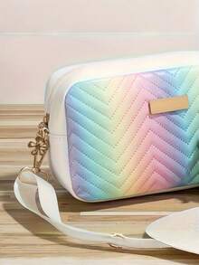 两件套彩虹渐变色单肩包、斜挎相机包和时尚单肩包，配有别致圆形零钱包，通勤百搭。 - 彩色 - 查看 9