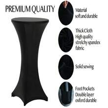 4 Pack 30x42 Inch Highboy Spandex Cocktail Table Covers, Black, Fitted Stretch Cocktail Table Tablecloth For Round Tables - 30英寸x42英寸,4件套,黑色 - 查看 5