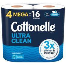 Cottonelle Ultra Clean Toilet Paper,24 Family Mega Rolls = 132 Regular Rolls,9 Mega Rolls = 36 Regular Rolls,4 Extra Large Rolls (Equivalent To 16 Regular Rolls) - Ultra Clean Care With A Wavy Texture, Effectively Cleans, Septic TankSafe And Clog-Proof, Soft And Strong, Value Pack. Cottonelle Toilet Paper, Extra Large Rolls, Septic TankSafe Paper, Clog-Proof, Soft And Strong, Ultra Clean Texture, Flushable Toilet Paper,Packaging May Vary - 白色 - 查看 2