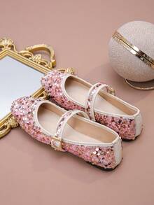 Plus Size EU35-43 Fashionable Sequin Square Toe Flat Shoes, Slip-On Casual Wear, Suitable With Dresses, Multi-Color Patterns Random - Pink Gold Glitter - View 8