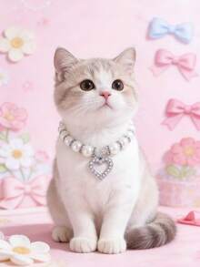 1 件装宠物爱心钻石项链；颈围可调节；猫咪项链；狗狗项链；宠物配饰；宠物用品 - 粉色 - 查看 22