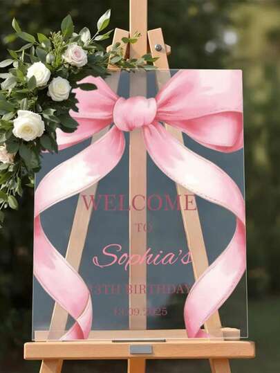 Panneau d'accueil personnalisé en acrylique pour anniversaire, décoré avec un motif de nœud papillon personnalisé, en matériau acrylique, et personnalisable avec des noms et des dates. Parfait pour les fêtes, les célébrations de retraite et la décoration de la maison et du jardin.
