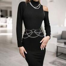 1件时尚流苏链性感身体饰品，朋克风可调节PU皮革腰链/腰带，休闲百搭，四季皆宜 - 黑色 - 查看 2