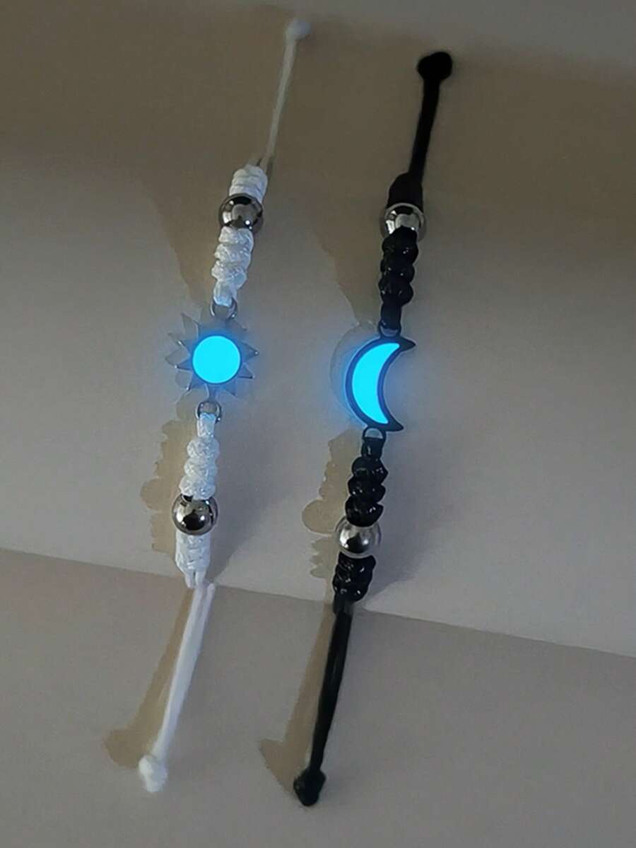 ATLVXJL 2条/套 夜光情侣/友谊手链套装，黑白绳珠，适合日常佩戴和节日礼物 - 彩色 - 查看 1