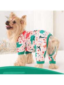 Ropa para perros con estampado de dinosaurios de dibujos animados de colores, suave y cómoda ropa de estar en casa, adecuada para perros pequeños como poodle, maltés, schnauzer, corgi, ropa para las 4 patas, para todas las estaciones - Rosa - Ver 1