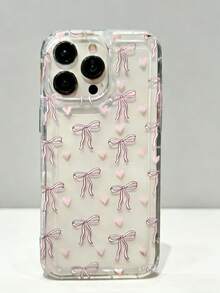 1个粉色蝴蝶结苹果手机壳，适用于 11/12/13/14/15/16/17/PROMAX