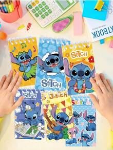 1本/2本/3本/4本卡通史迪奇A5笔记本，高品质学生螺旋笔记本，可爱卡通便签本，日记本 - 彩色 - 查看 3