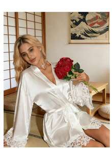 Silk Patchwork Text Lace Satin Sexy Women's Dress, Suitable For Hotel, Wedding Party, Escort Party Wear, Home Decor, Essential For Summer Back To School Season - White Lace Style - View 6